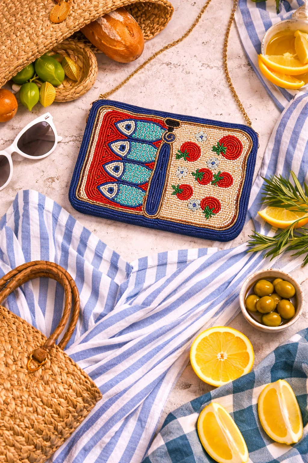 Tinned Fish & Tomatoes Beaded Shoulder Bag